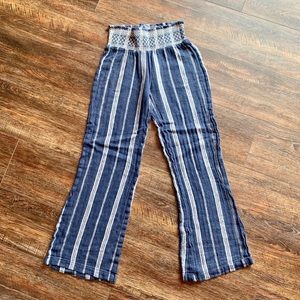Blue Striped Linen with Elastic Waistband